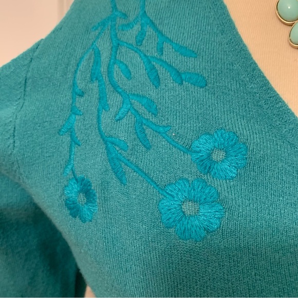 Sea Green Cold Shoulder Sweater with Embroidered Detailing - Picture 3 of 4